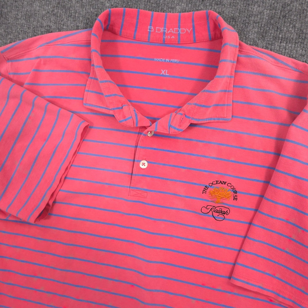 B Draddy Polo Shirt Mens XL Pink Blue Striped Kiawah The Ocean Course Golf
